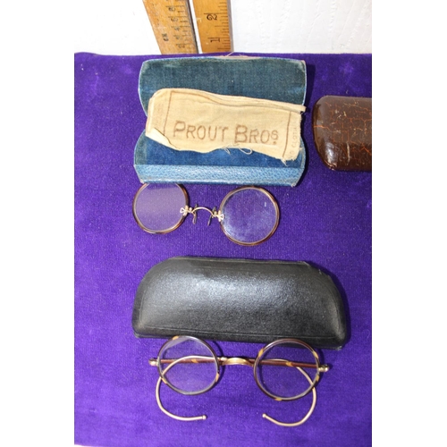 608 - 6 pairs of antique spectacles/pince nez – some gold plated frames in original cases.