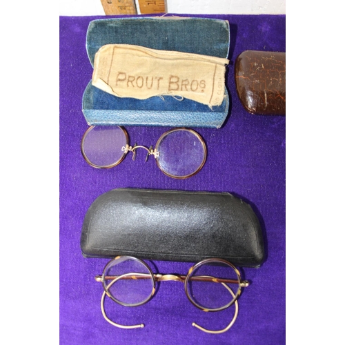 608 - 6 pairs of antique spectacles/pince nez – some gold plated frames in original cases.