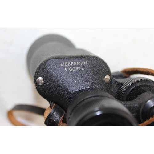 609 - A pair of Lieberman & Gortz 10x52 Bloomed Lens binoculars in leather case - believed to be French Mi... 