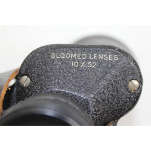 609 - A pair of Lieberman & Gortz 10x52 Bloomed Lens binoculars in leather case - believed to be French Mi... 