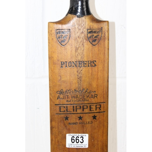 663 - Vintage wooden cricket bat -Ajit Wadekar autograph