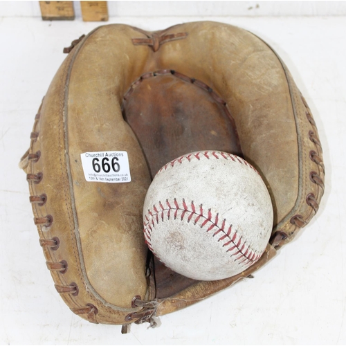 666 - Nokona baseball catcher's mitt and a softball ball