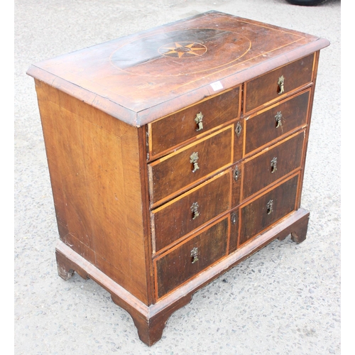 71 - Antique mahogany and inlaid 2-over-3 chest of drawers, believed to be Queen Anne, with drop-handles ... 