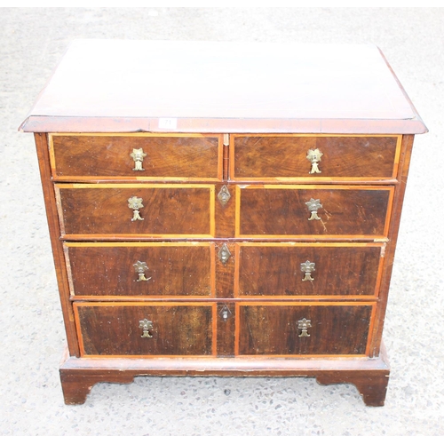 71 - Antique mahogany and inlaid 2-over-3 chest of drawers, believed to be Queen Anne, with drop-handles ... 