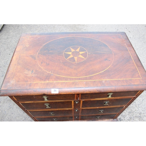 71 - Antique mahogany and inlaid 2-over-3 chest of drawers, believed to be Queen Anne, with drop-handles ... 