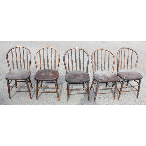 157 - A set of 5 early 20th century oak hoop back kitchen chairs - Sold on behalf of Island Farm Donkey Sa... 