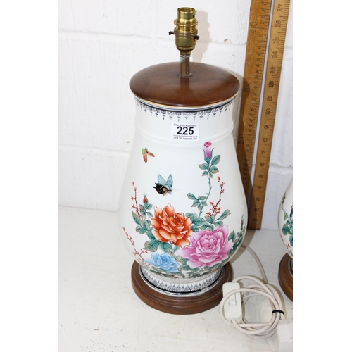 225 - A pair of large Chinese ceramic table lamps decorated with flowers and insects