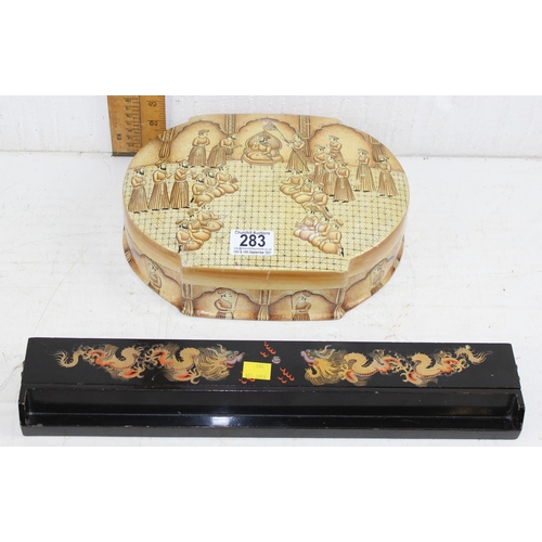 283 - A Kashmiri style lacquer box and a Chinese lacquer Mah-jong tile holder