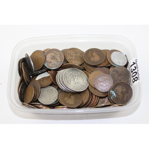 1308 - Tub of mixed coins - approx 1.75kg