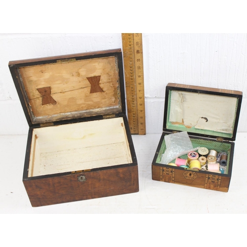 279 - 2 antique wooden workboxes