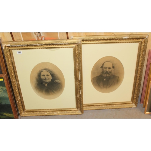 346 - 2 antique photographs in impressive gilt frames