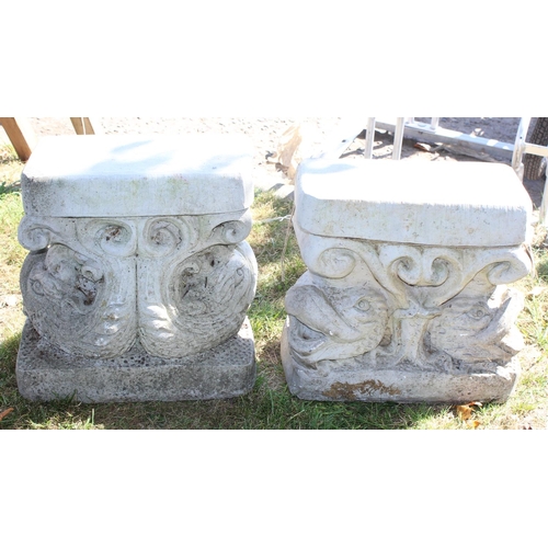 470 - A pair of concrete Koi Fish bench ends