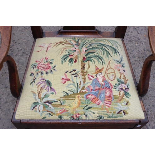 47 - A Georgian commode chair with tapestry seat with Villeroy & Boch bowl