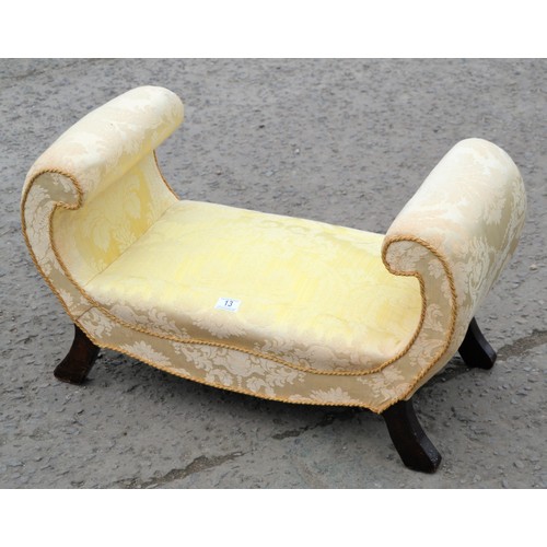 13 - An unusual C- shaped antique stool with yellow upholstery