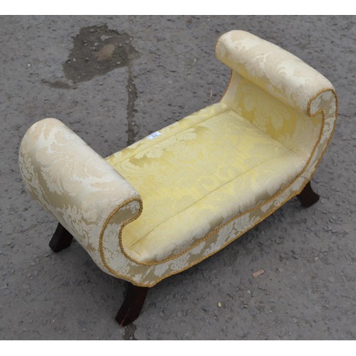 13 - An unusual C- shaped antique stool with yellow upholstery