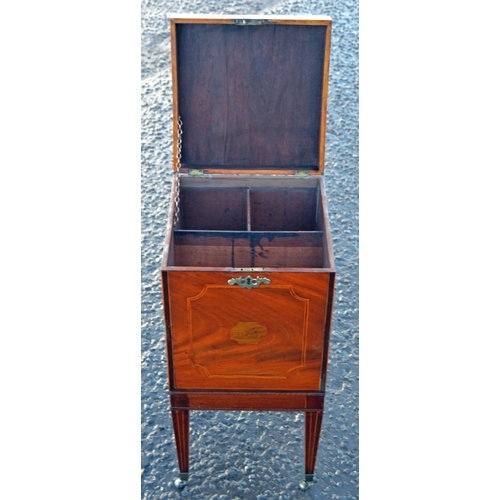 78 - An antique mahogany cellarette with Sheraton type inlay, standing on 4 square legs with castors