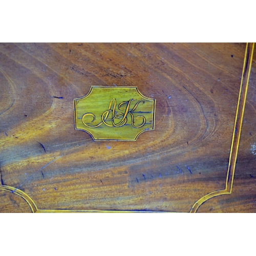 78 - An antique mahogany cellarette with Sheraton type inlay, standing on 4 square legs with castors