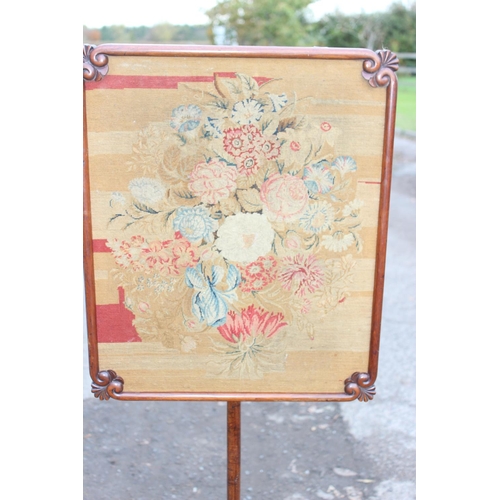 108 - Mahogany pole-screen with floral embroidery