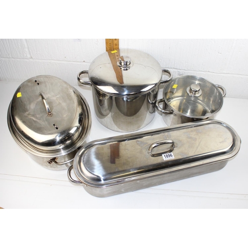 1896 - 4 stainless steel cooking pots, large size