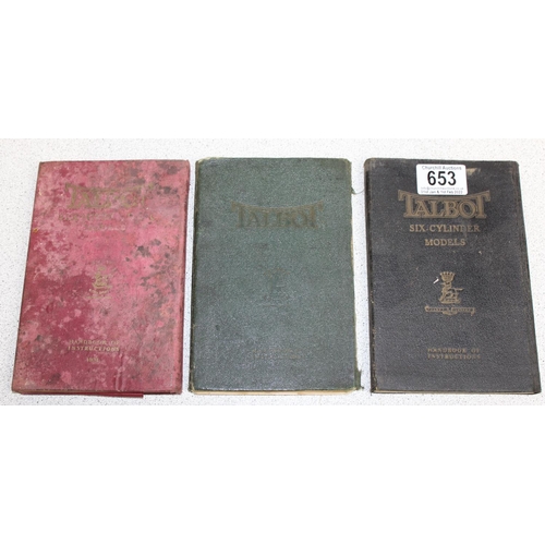 653 - 3 1930's Talbot 6-cylinder car manuals