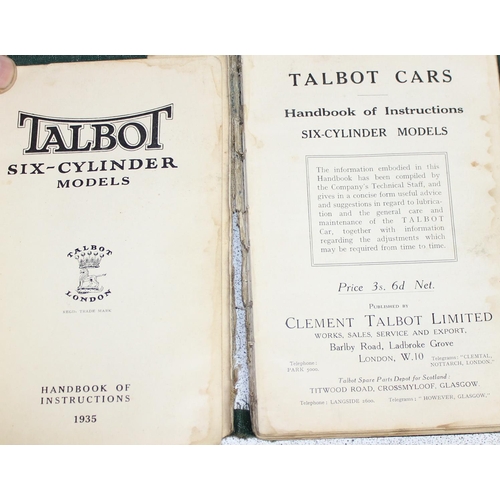 653 - 3 1930's Talbot 6-cylinder car manuals