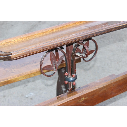 140 - An unusual single person antique Gothic Revival church choir pew with of solid oak and wrought iron ... 