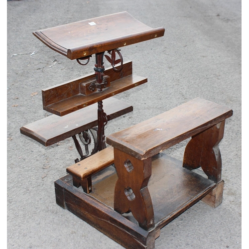 140 - An unusual single person antique Gothic Revival church choir pew with of solid oak and wrought iron ... 