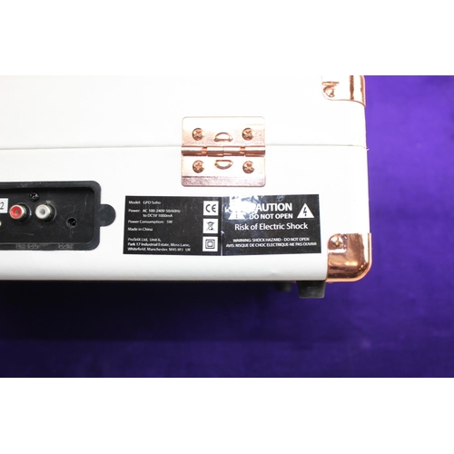 715 - GPO portable record player in white and rose gold finish