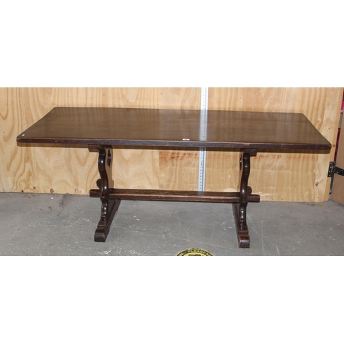 116 - Oak refectory table with five ladderback rush seated chairs