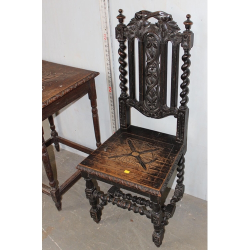 106 - A 17th century style hall chair and a similar table