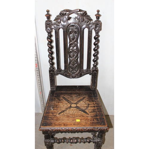 106 - A 17th century style hall chair and a similar table