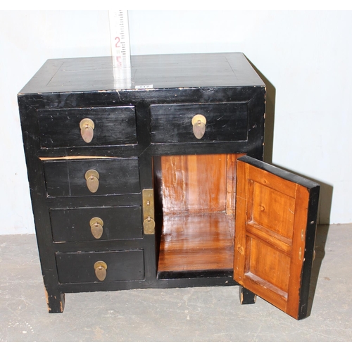 117 - Chinese wooden cabinet with 5 drawers and a small cupboard, dark finish