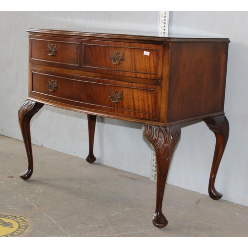 20 - Antique style mahogany side table with 3 drawers on cabriole legs