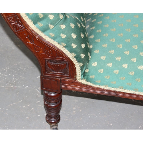 21 - Victorian Chaises Longue with carved and pierced details and green upholstery