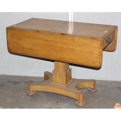 40 - An unusual antique drop leaf Pembroke table with drawer and pedestal base