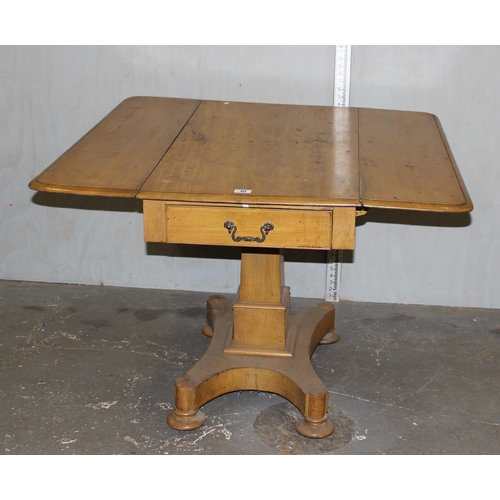 40 - An unusual antique drop leaf Pembroke table with drawer and pedestal base