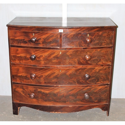 45 - Antique Mahogany bow fronted 2 over 3 chest of drawers