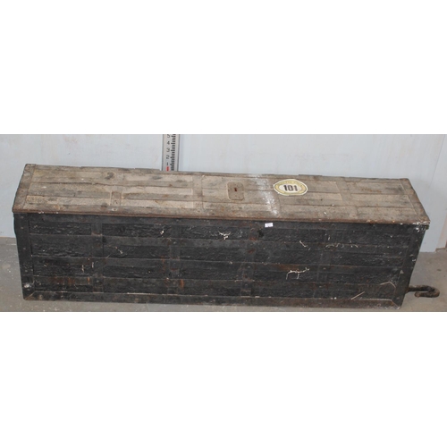 60 - A large antique metal bound strong box or chest of Armada chest type but likely 19th century