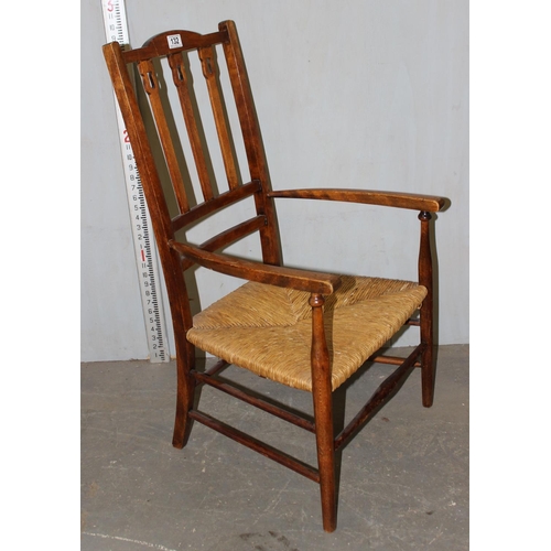 132 - Arts & Crafts style rush seated chair