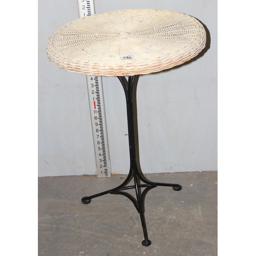 140 - Wicker topped wine table with metal legs