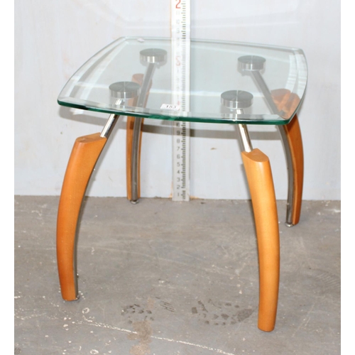 153 - Retro style glass topped and wooden legged table