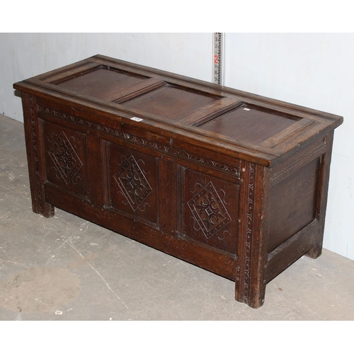 170 - 18th century Oak coffer with carved details