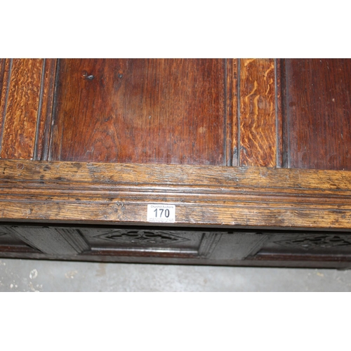 170 - 18th century Oak coffer with carved details