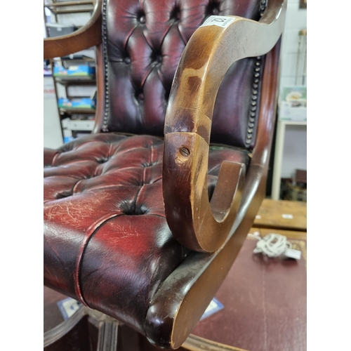 82 - A vintage Ox-Blood red Chesterfield leather desk or captain's swivel chair to match previous desk