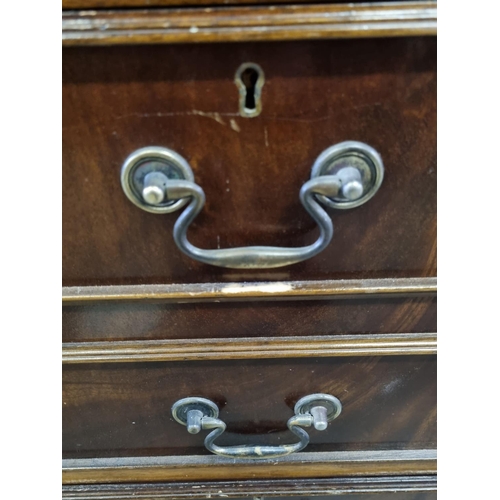 83 - A large pair of Mahogany effect office cabinets with Ox-Blood red leather gilt tooled top