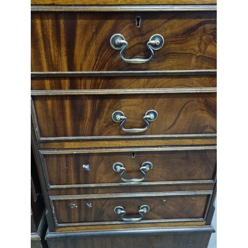 83 - A large pair of Mahogany effect office cabinets with Ox-Blood red leather gilt tooled top