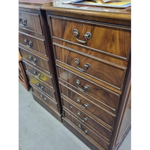 83 - A large pair of Mahogany effect office cabinets with Ox-Blood red leather gilt tooled top