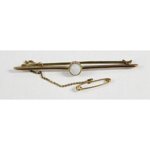 1204 - 9ct gold and opal bar brooch, likely early 20th century, approx 2.86g gross weight