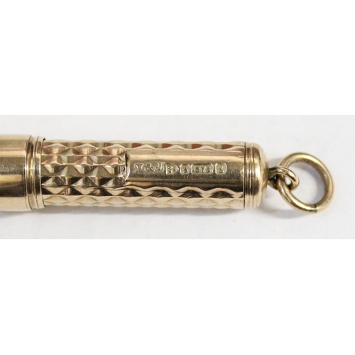 1216 - A 9ct gold propelling pencil case, Chester 1905 by Villiers & Jackson, approx 9.65g gross weight