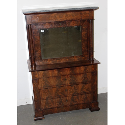 152 - Antique mirror fronted 4 drawer Escritoire desk with marble top, believed to be of French origin and... 